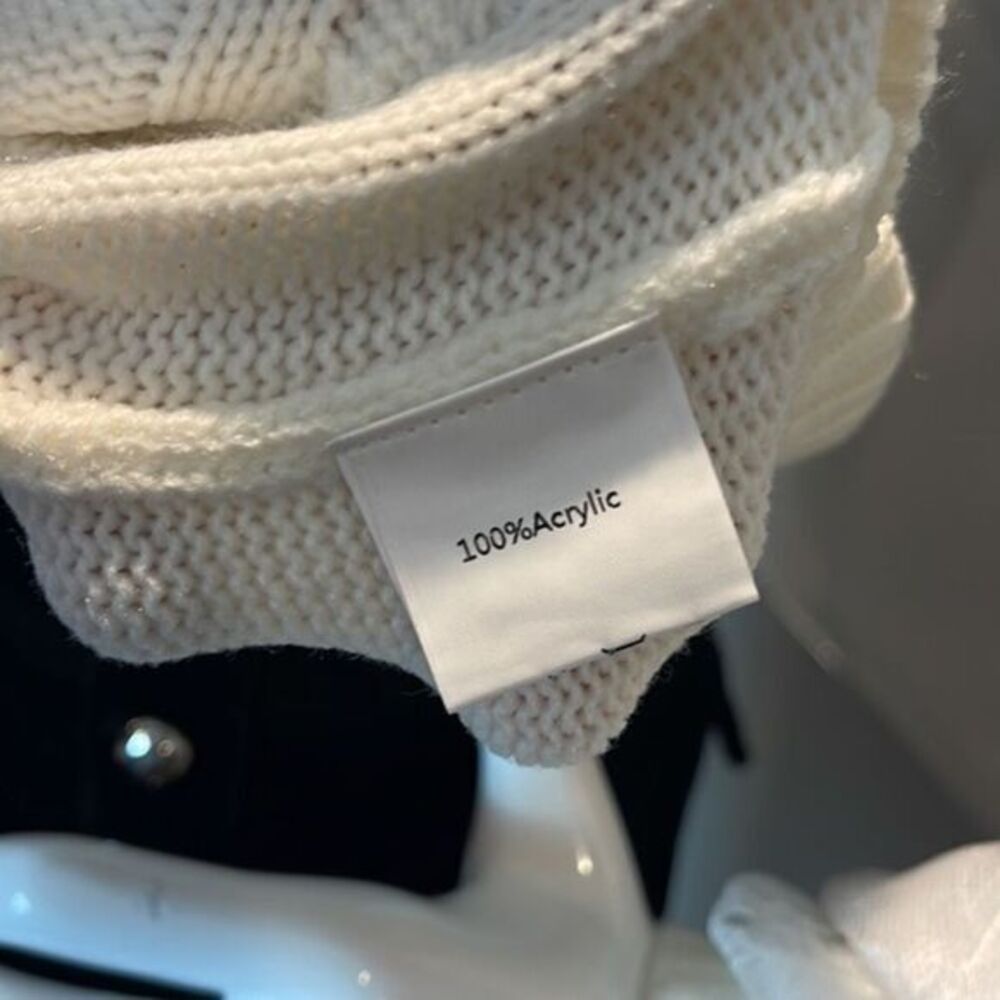 Zaful Mock Neck Cable Knit Lace Mesh Sleeve Ivory Sweater Size 4 - Picture 12 of 16